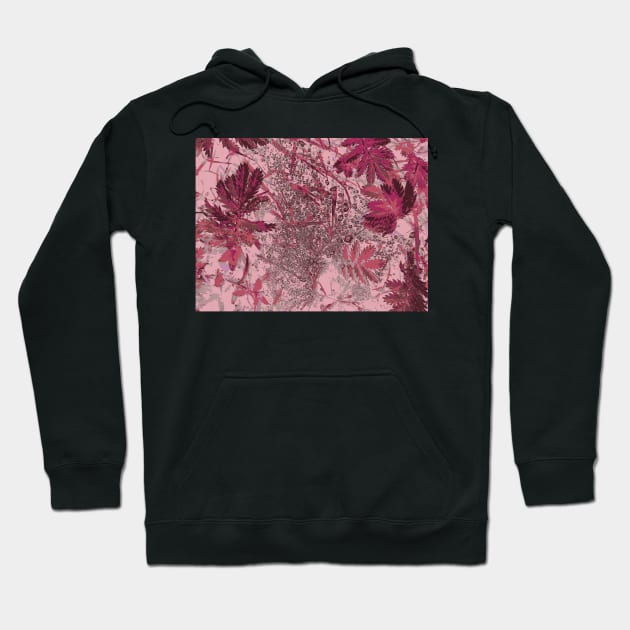 Sparkling Dew Drops and leaves Abstract Botanical Design - Pink Hoodie by sarahwainwright